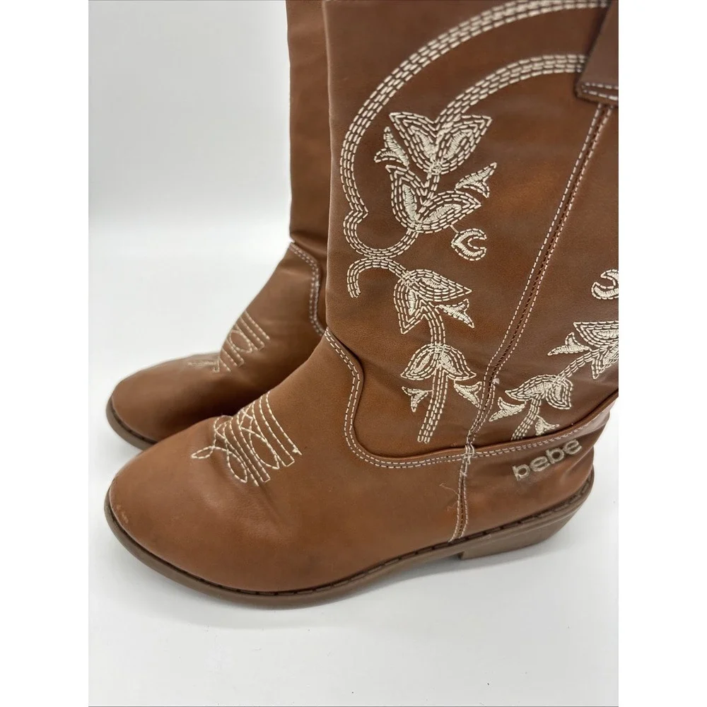 Bebe Girls Cowgirl  Boots Size 3 Brown‎ With White Designs.